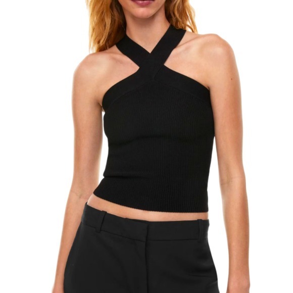 Babaton Tops - Babaton Black Ribbed Sculpt Knit Crisscross Halter Crop‎ Top Size S